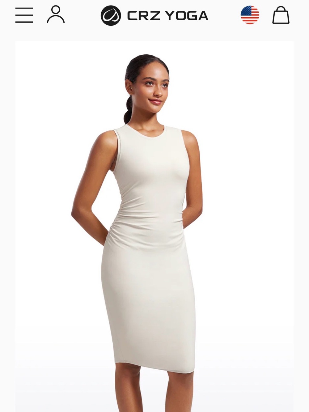 CRZ YOGA Sleeveless Ruched Side Midi Dress - Light Cream
